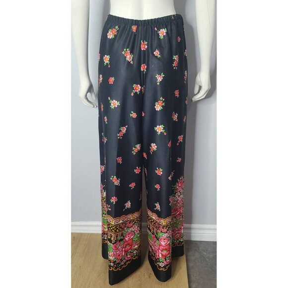 Vintage Wide Leg Pants, 60s Floral Pants, 60s Palazzo Pants - Picture 6 of 9